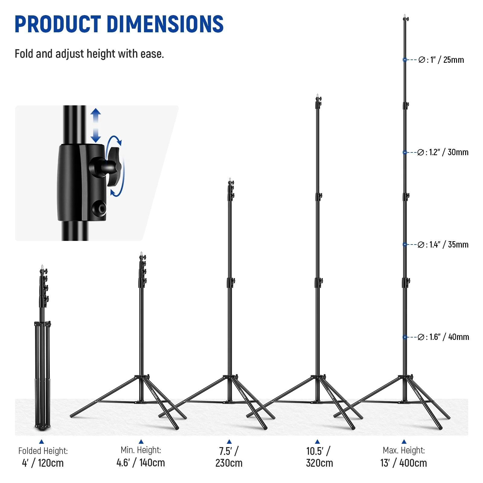 NEEWER 13ft/400cm Air Cushioned Light Stand - Image 6