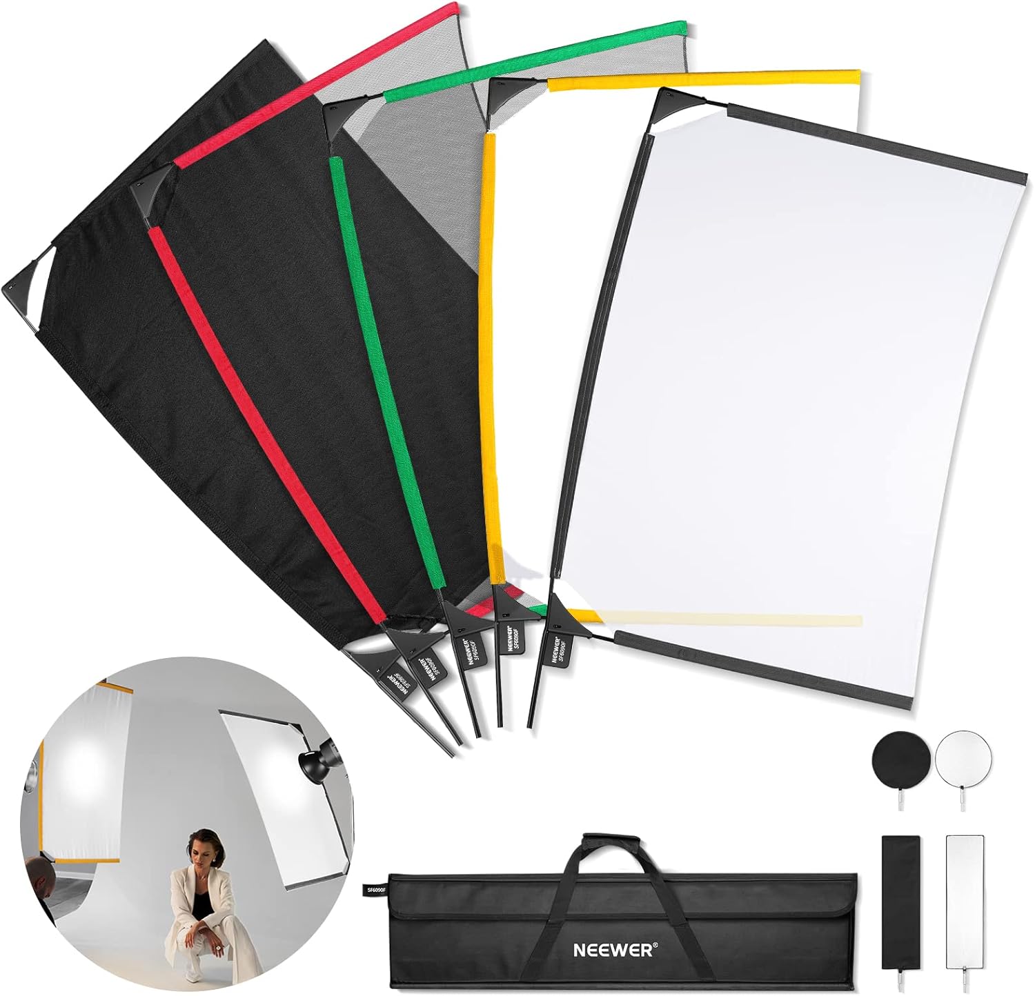 NEEWER 5 in 1 Photography Foldable Scrim Flag Kit with Bag - Image 10