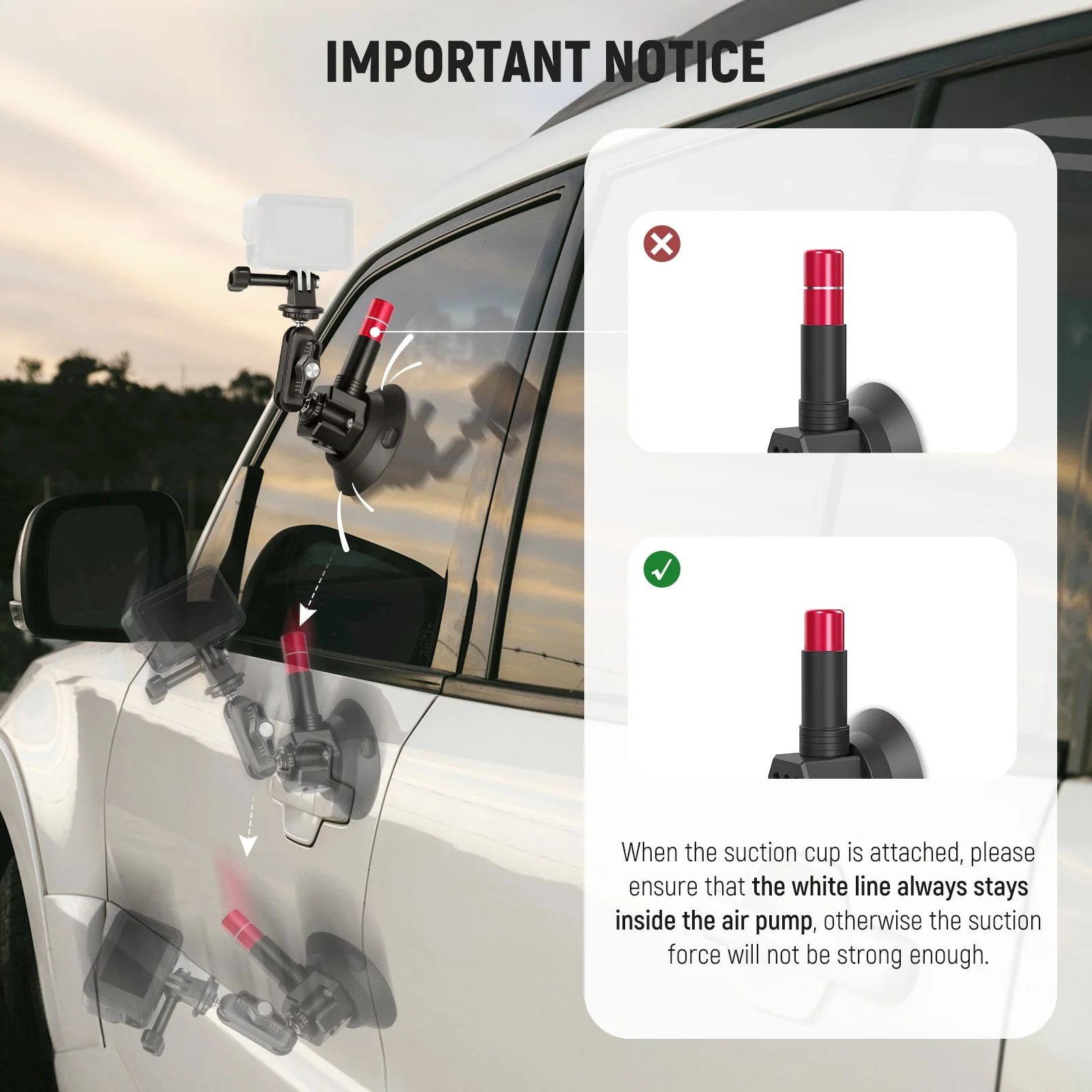 NEEWER CA136 Triple Suction Cup Extension Pole Car Mount Kit - Image 4