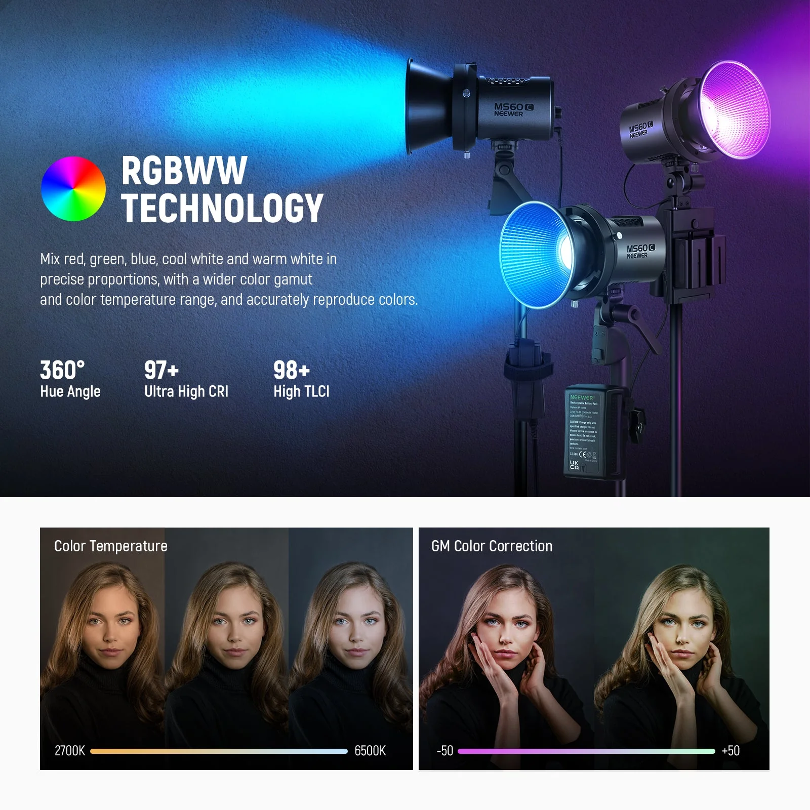 NEEWER MS60C 65W RGBWW Portable LED Video Light Handheld Spotlight - Image 4