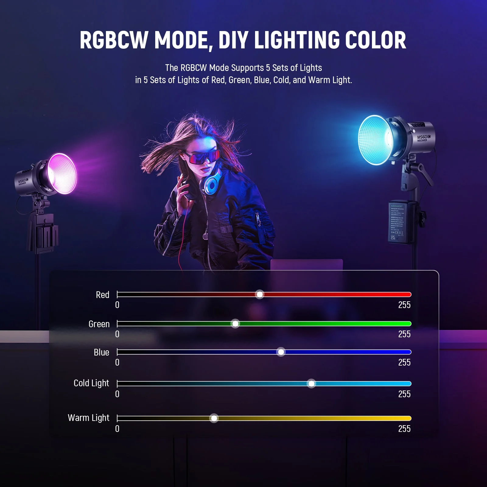 NEEWER MS60C 65W RGBWW Portable LED Video Light Handheld Spotlight - Image 5