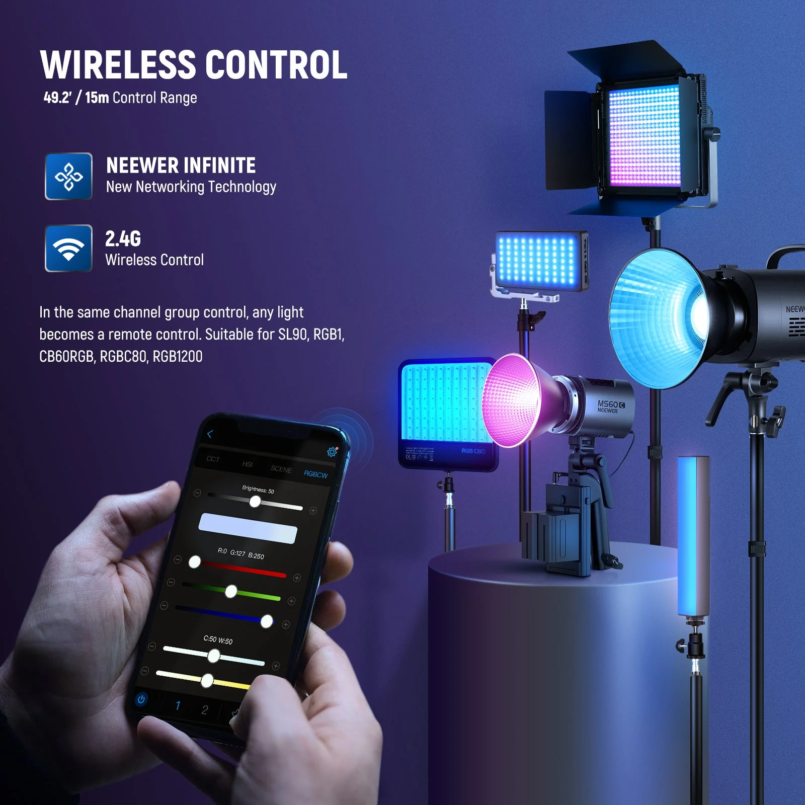 NEEWER MS60C 65W RGBWW Portable LED Video Light Handheld Spotlight - Image 6