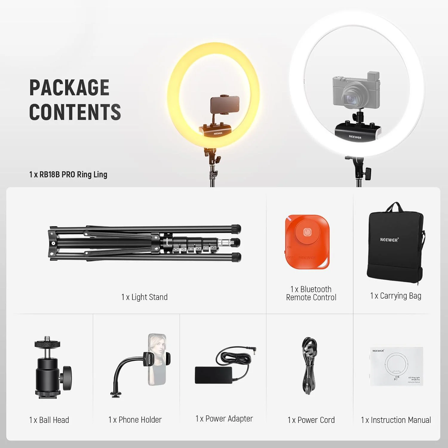 NEEWER RP18B Pro 18“ 45W Ultra Thin Ring Light Kit with Stand - Image 9