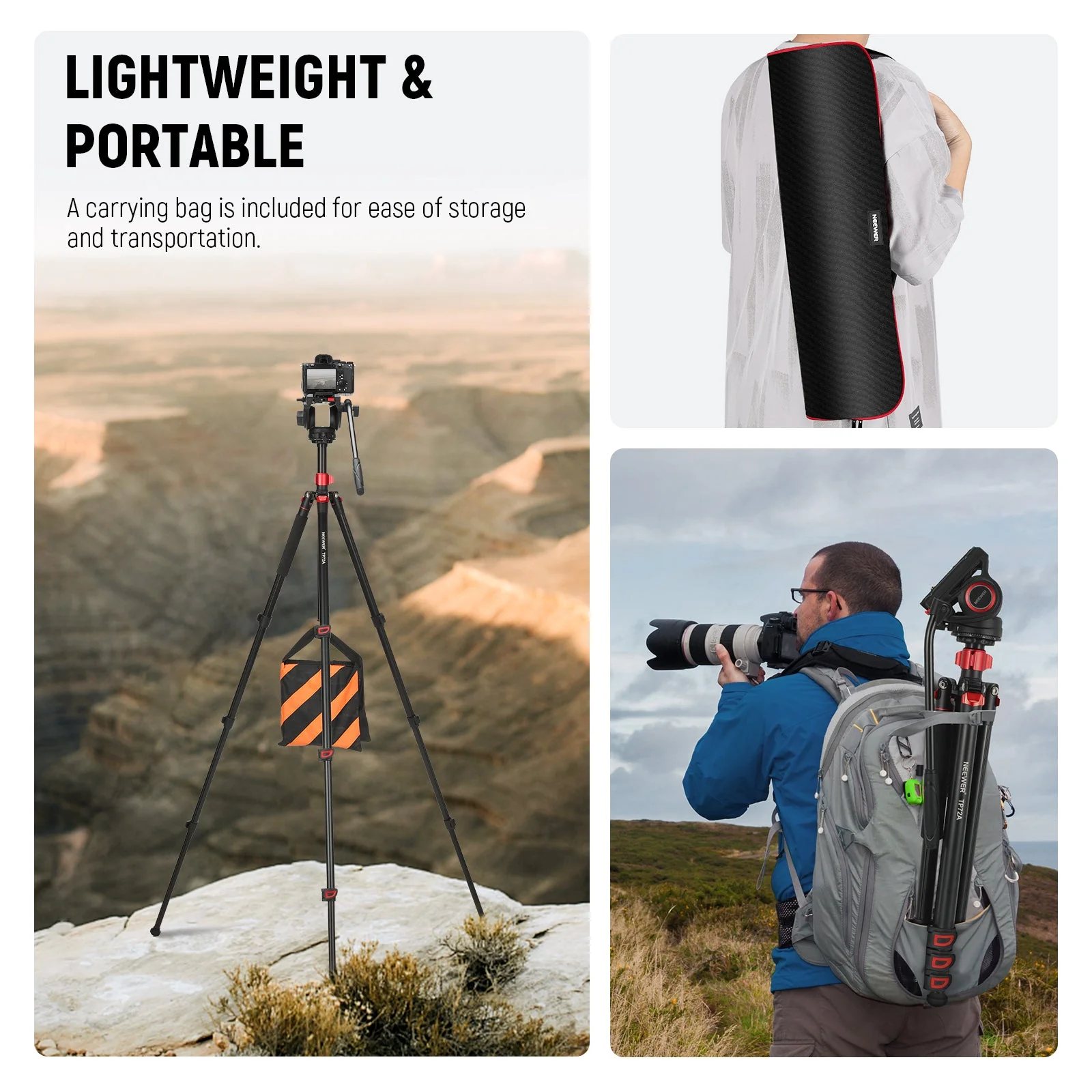 NEEWER TP72A 72" Aluminum Alloy Video Tripod Monopod with Fluid Head - Image 8