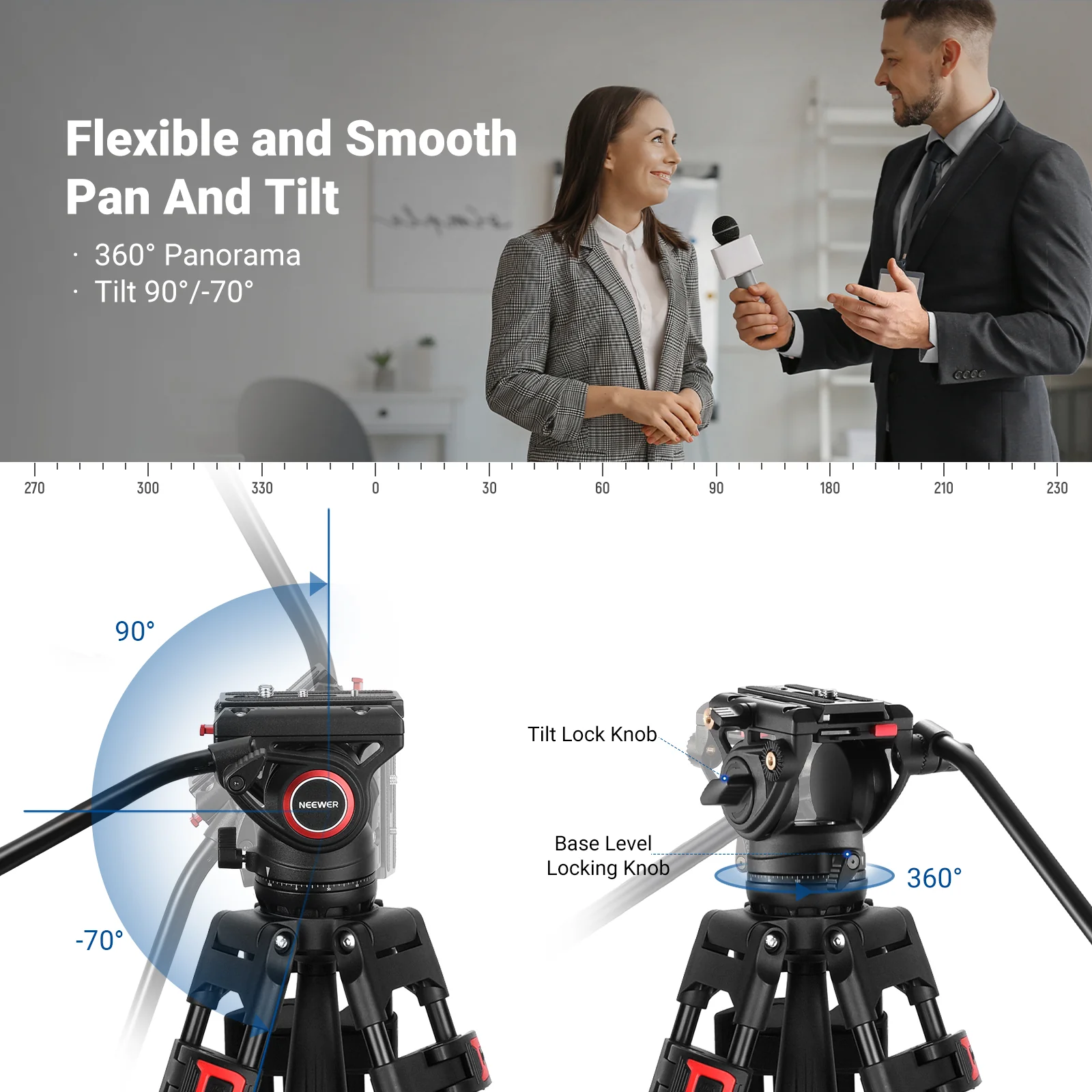 NEEWER TP74 74" Pro Heavy Duty Aluminum Video Tripod with 2 QR Modes - Image 3